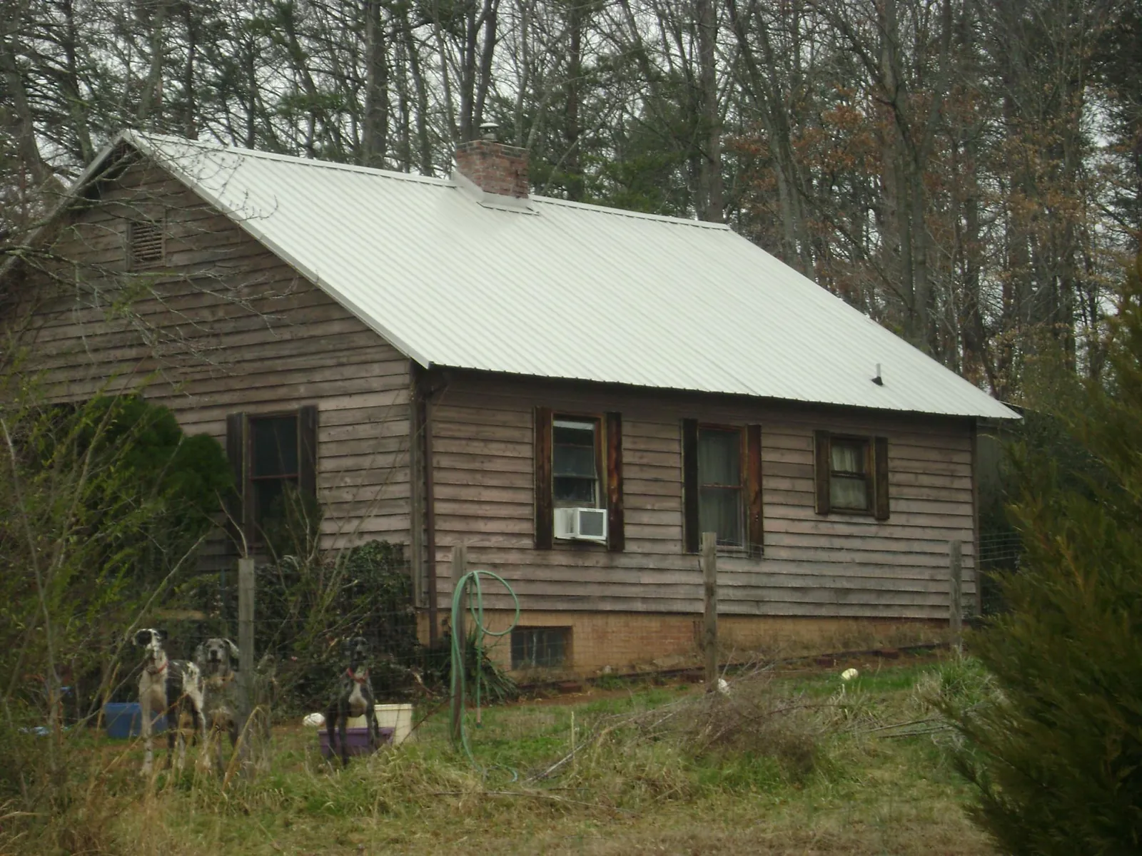 White metal roof on an old wood sided farmhouse, from a Metal Roof Installation job in Turtle Lake